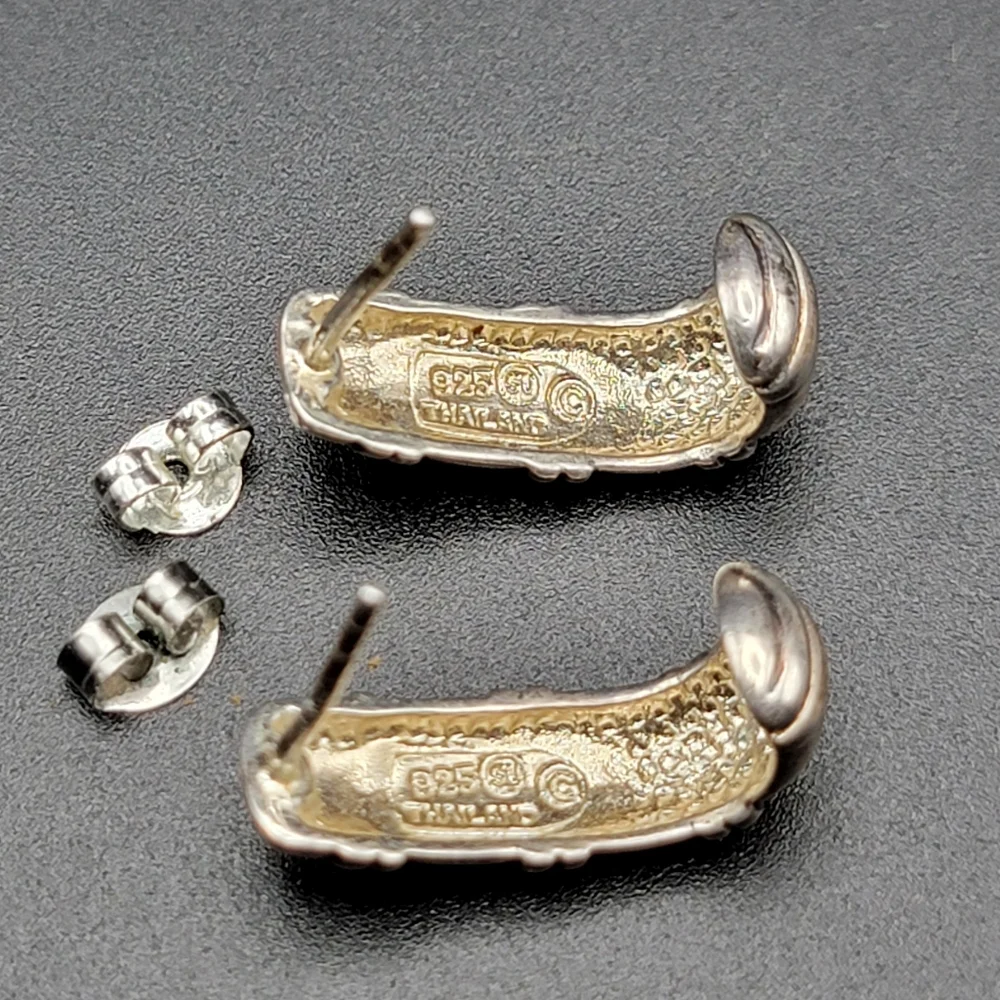 VTG 925 Sterling Silver Southwestern Bojo Vibe Earrings. 3.36g Stamped Hallmark